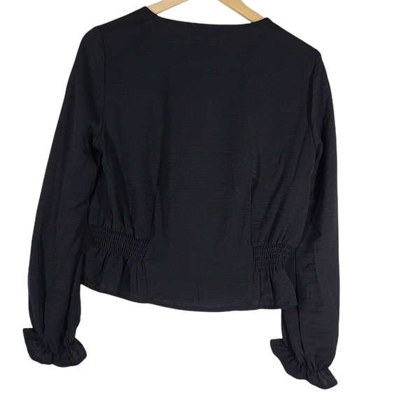 NWT Topshop Black Shirred Button Down Top Sz 6 - Picture 5 of 7